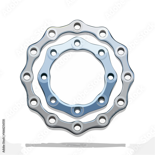 Chain links circular pattern design Technical equipment mechanical part. Interlocking metal pieces for machinery bicycle or motorcycle construction.
