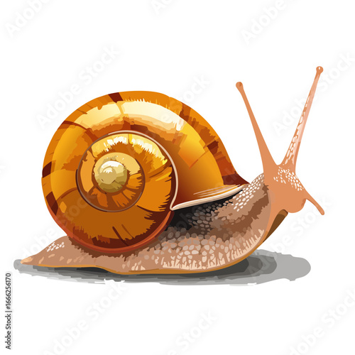 Illustration of an isolated snail with a brown and orange shell on a black background nature wildlife invertebrate illustration