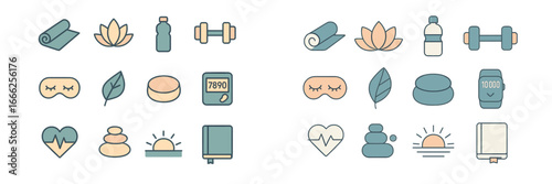 Wellness and Health Flat Icons Set, Minimalist flat design