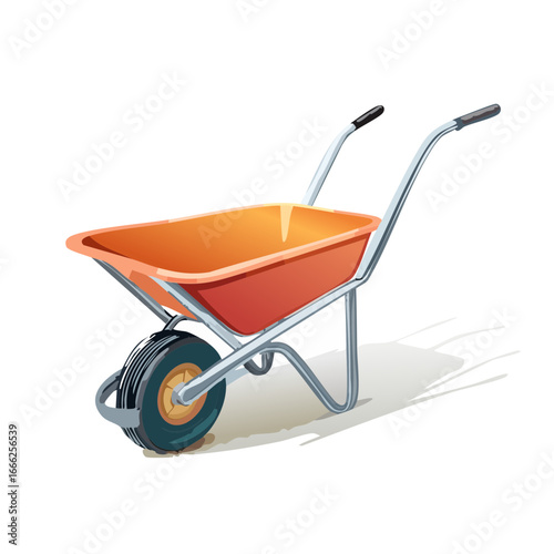 Colorful cartoon wheelbarrow for gardening and construction work tool isolated on black background