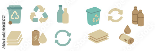 Recycling and waste management symbols, Minimalist flat design