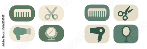 Hairdressing Equipment Icons, Minimalist flat design