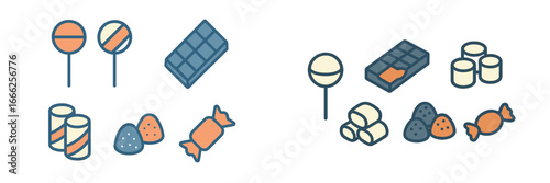 Assorted Sweets and Candies Collection, Minimalist flat design