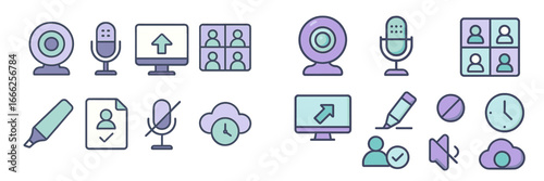 Online Meeting and Communication Icons, Minimalist flat design