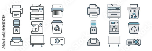 Equipment and Supplies Icons Set, Minimalist flat design