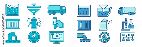 Water Treatment and Purification Icons, Minimalist flat design