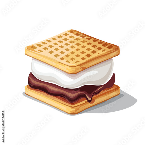 S'more Illustration with Chocolate Drip and Waffle Crusts for Sweet Treat Delight