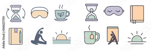 Morning Routine Icons Set, Minimalist flat design