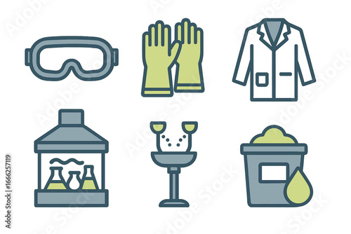 Lab Safety Gear Icons, Minimalist flat design, isolated on white