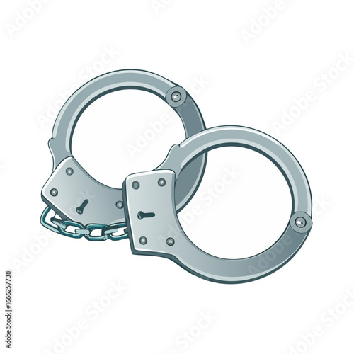 Metallic Handcuffs Security Arrest Concept Metal Restraint Locking Mechanism Justice Law Enforcement Tools Isolated Against Black