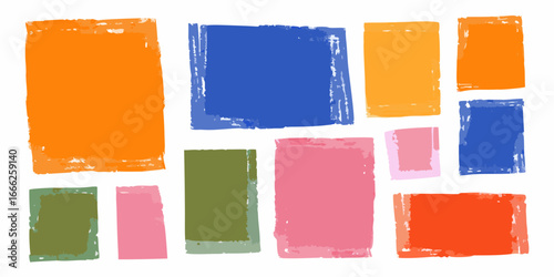 Abstract Colorful Rectangles with Rough Edges on White Background