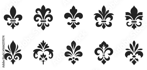 Black fleur de lis emblems on white background symbol
