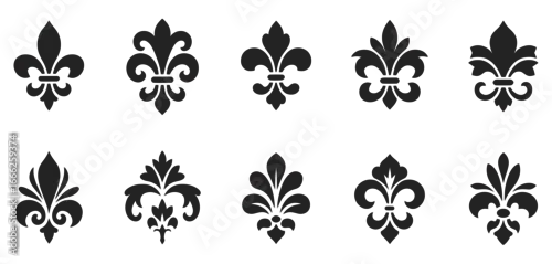 Obraz Black fleur de lis emblems on white background symbol