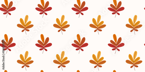 Rectangular autumn seamless pattern with multicolored chestnut leaves. Hand drawn flat vector illustration. Versatile template for background, fabric print, web, packaging, wallpaper.
