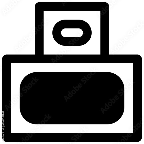 Hanger box with window. Outlined stroke vector icon with black-filled details.