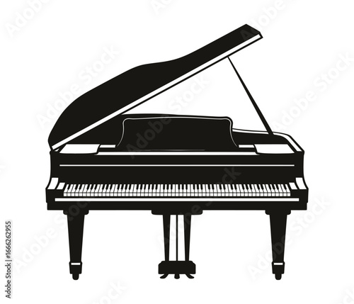 Black silhouette grand piano with open lid musical instrument