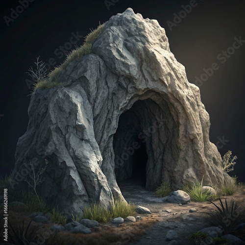 Abstract Grey Stone Cave Formation with Dark Background