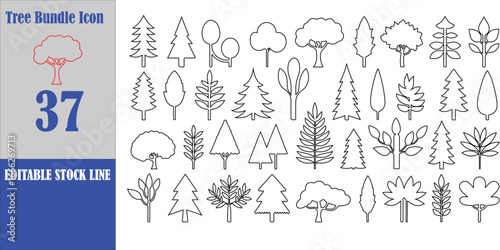 Tree line icon set. Big collection of Tree. Wood. Plant. Vector illustration.