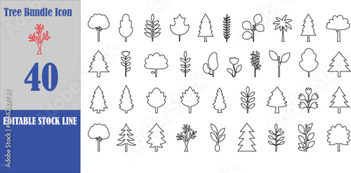 Tree line icon set. Big collection of Tree. Wood. Plant. Vector illustration.