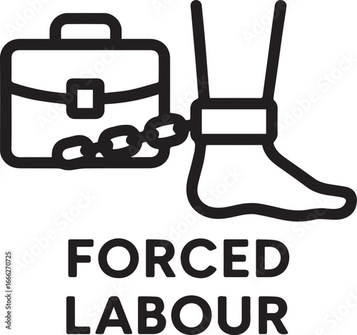 outline of a human foot shackled with a chain, 