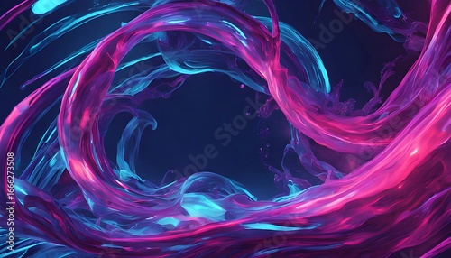 Abstract Neon Fluid Waves Background Colorful Pink and Blue Energy Flow