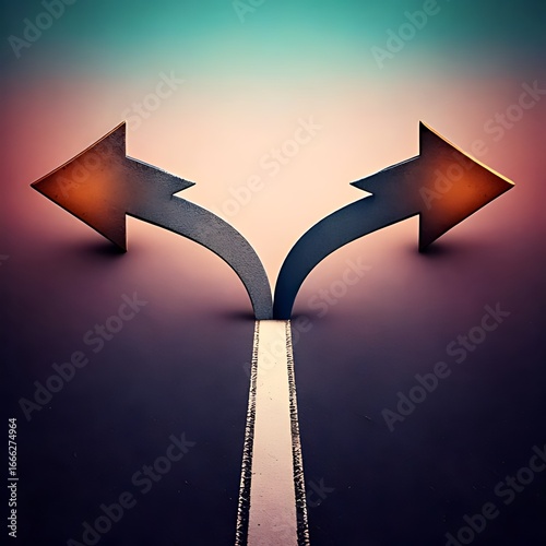 Two diverging arrows on a road, representing a choice