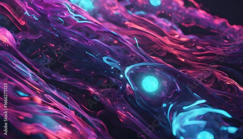 Abstract Neon Fluid Waves Background Colorful Pink and Blue Energy Flow