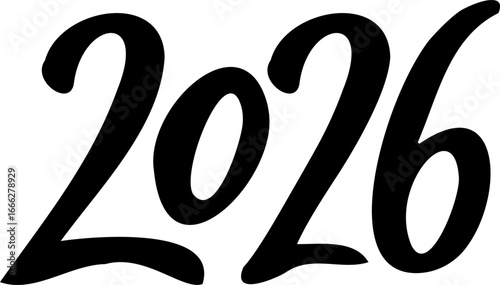 PrintVector 2026 year black handwriting font. White background. Isolated typography text for calendar design, flyer, banner, poster
