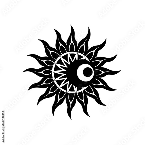 Intricate ornamental sun and moon vector illustration for celestial designs