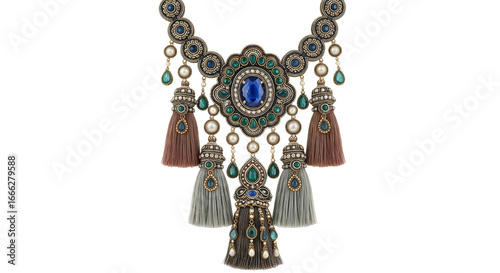Luxury Tassel Jewelry with Gemstone and Beads Isolated on Transparent Background	
