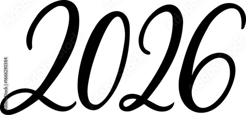 PrintVector 2026 year black handwriting font. White background. Isolated typography text for calendar design, flyer, banner, poster