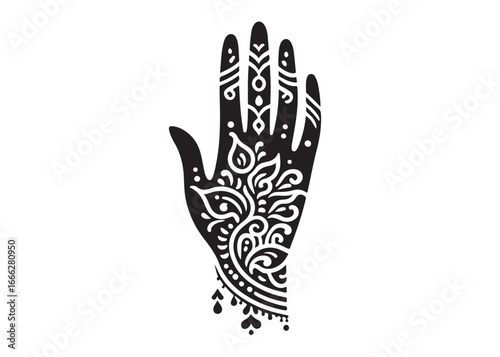 hand mehndi logo silhouette vector, mehendi silhouette vector illustration, mehndi henna tattoos silhouette vector, wedding mehndi design logo silhouette vector on white background 