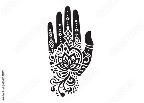 hand mehndi logo silhouette vector, mehendi silhouette vector illustration, mehndi henna tattoos silhouette vector, wedding mehndi design logo silhouette vector on white background 