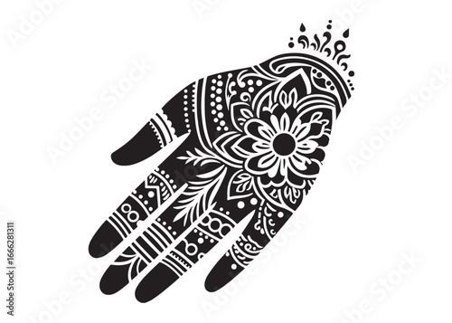 hand mehndi logo silhouette vector, mehendi silhouette vector illustration, mehndi henna tattoos silhouette vector, wedding mehndi design logo silhouette vector on white background 
