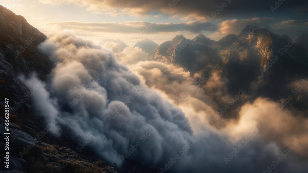 Obraz premium Dramatic mountain cloudscape at sunrise