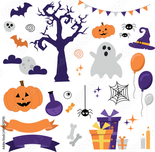 Set of Halloween elements. Vector illustration