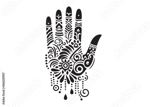 hand mehndi logo silhouette vector, mehendi silhouette vector illustration, mehndi henna tattoos silhouette vector, wedding mehndi design logo silhouette vector on white background 