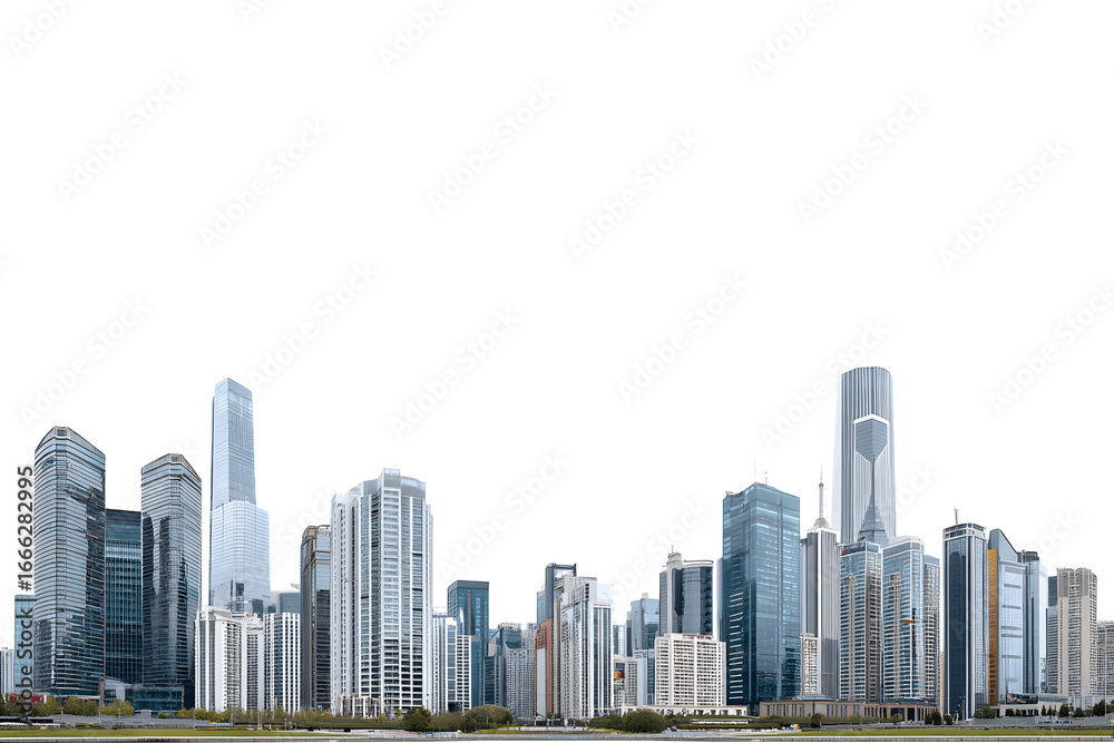 Obraz premium Majestic skyline of futuristic urban downtown skyscrapers in a photography style
