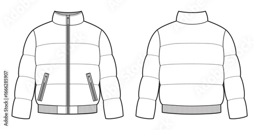 Puffer jacket with ribbon technical Illustration