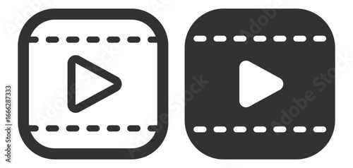 Video play movie icon set on transparent background
