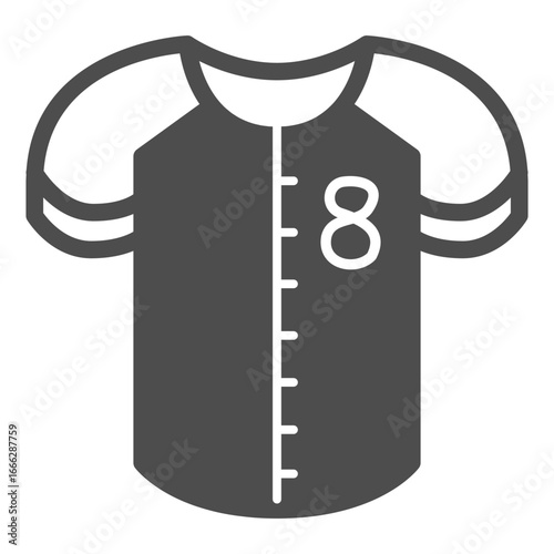 Shirt of game player solid icon, baseball game concept. Vector graphics. Baseball shirt with number eight, sport clothes sign on white background, glyph style icon of mobile or web design.