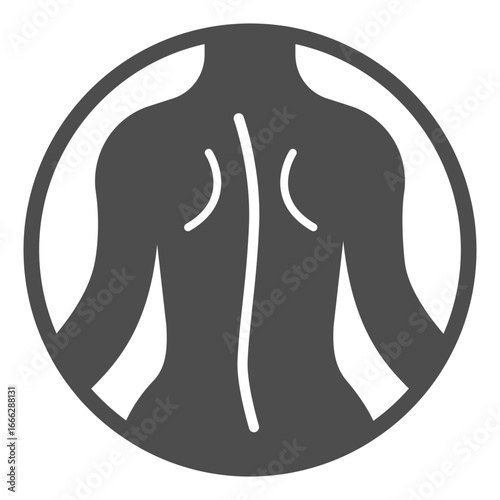 Back skin of woman solid icon, spa massage concept. Vector graphics. Woman figure, skin therapy bubble sign on white background, glyph style icon for mobile or web design.