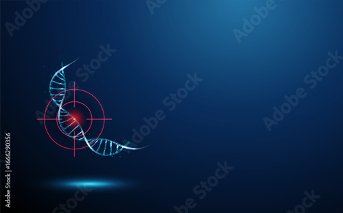 Twisted DNA helix placed inside a target with a red spot. Genetic mutation, pharmacogenomics, precision medicine, engineering, treatment of genetic diseases concept