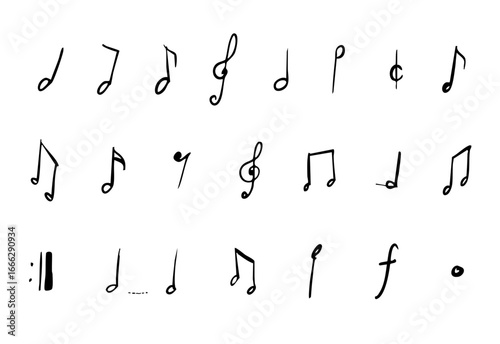 手書き風の音符のイラストセット(モノクロ)	
