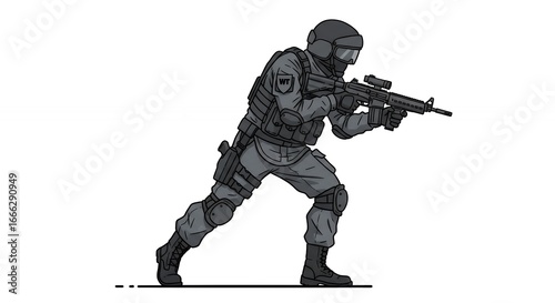 SWAT Team Member in Action - Vector Illustration