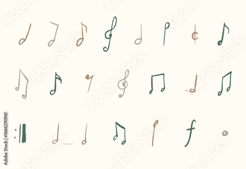 手書き風の音符のイラストセット(カラー)	