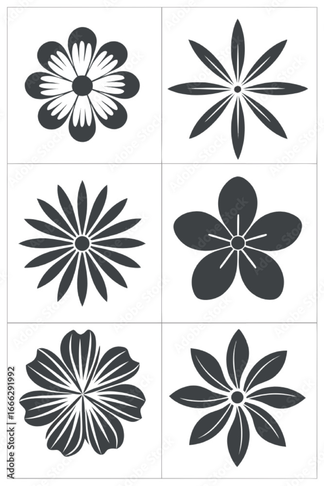 Obraz premium Assortment of six stylized floral petal icons flower