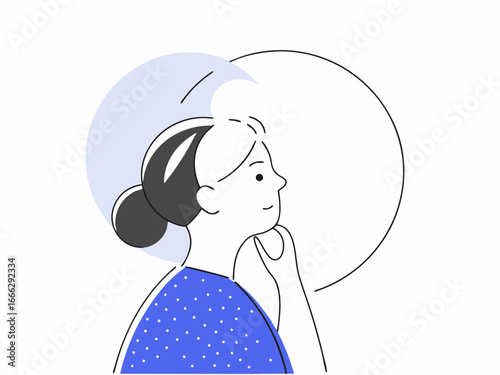 The Contemplative Silhouette: A minimalist illustration captures a pensive woman, bathed in a serene, artistic atmosphere, symbolizing thought and contemplation.