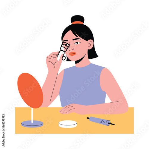 Curling Eyelashes With Curler Flat Illustration. EPS 10 file 