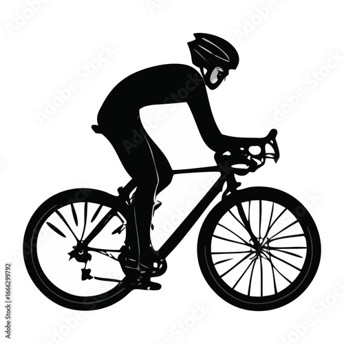 Cycling icon on white background, active lifestyle symbol. silhouettes showcase classic cycling styles from tandem rides cycling icon depicting a cyclist and a bicycle in a minimalist style.
